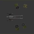 Vintage Cannon Weapon with Wooden Wheels and Ammunition Boxes on Dark Background