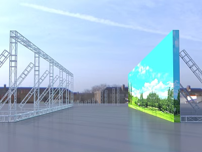 Public Facility With Large Outdoor LED Screen And Metal Frame Structure Under Blue Sky 3d model