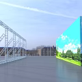 Public Facility With Large Outdoor LED Screen And Metal Frame Structure Under Blue Sky