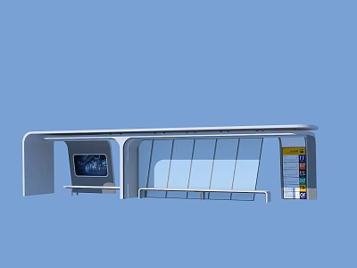Modern Bus Station Design With Transparent Glass Benches Digital Screen And Information Board 3d model