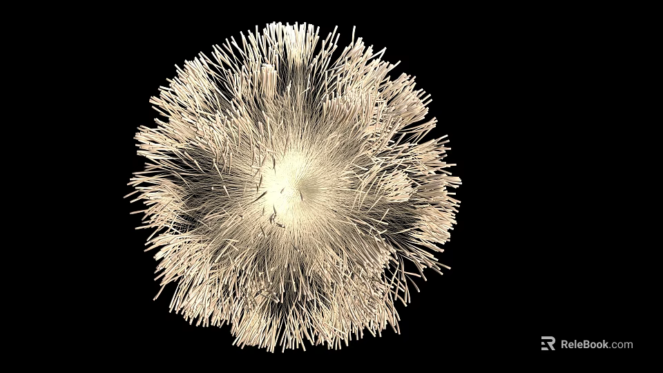 Modern Cream Colored Spherical Art Installation With Slender Fibers On Black Background 3d model 
