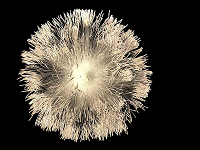 Modern Cream Colored Spherical Art Installation With Slender Fibers On Black Background 3d model