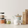 Kitchen Glass Jars Tea Pot and Pasta Bags with Ingredients Storage Containers