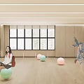 Spacious Indoor Fitness Room Featuring People Exercising With Stability Balls And Handstand On Wooden Floor