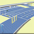 Outdoor Sports Equipment On Blue Running Track With Parallel Bars And Fitness Training Stations