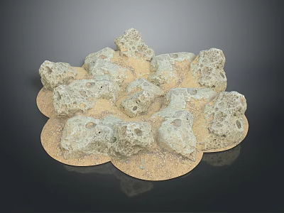 Irregularly Shaped Stone Pieces on Circular Wooden Base Natural Design 3d model