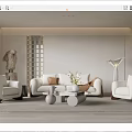 Quiet Living Room Double Sofa Single Sofa Lamb Wool Walnut Sofa 3d model