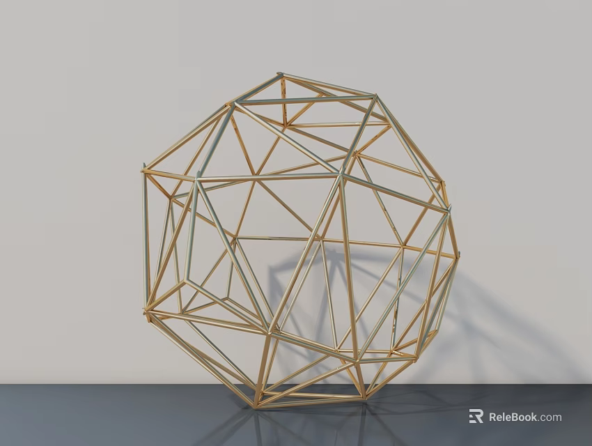 Golden Geometric Spherical Metal Frame Decorative Ornament Combination For Modern Home 3d model 