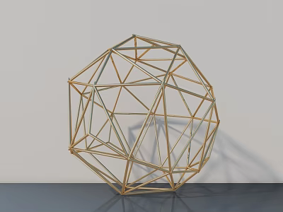 Golden Geometric Spherical Metal Frame Decorative Ornament Combination For Modern Home 3d model