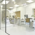 Modern Spacious Conference Room Interior With Wooden Table Ergonomic Chairs And Glass Partitions