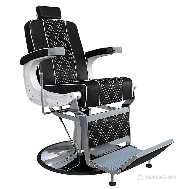 Modern Black and White Massage Chair With Diamond Pattern Upholstery Metal Frame and Footrest 3d model 