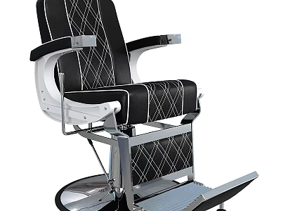 Modern Black and White Massage Chair With Diamond Pattern Upholstery Metal Frame and Footrest 3d model