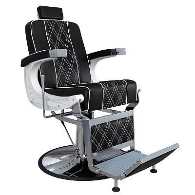 Modern Black and White Massage Chair With Diamond Pattern Upholstery Metal Frame and Footrest 3d model