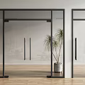 Modern Glass Doors With Black Frames In Interior Space Wooden Floor And Plant