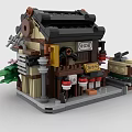 Japanese Traditional Building Blocks Model With Detailed Roof Lanterns And Green Plants
