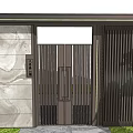 Luxury Modern Entrance Gate With Metal Grille Design And Stone Wall Background