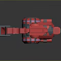 Red Futuristic Mechanical Weapon with Circular Core Gears and Mechanical Arm Design 3d model