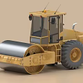 Yellow Construction Function Vehicle Road Roller With Steel Drum Roller Large Tires And Cab 3d model