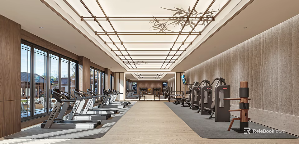 Spacious Modern Gym Interior With Cardio Machines And Strength Equipment 3d model 