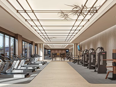 Spacious Modern Gym Interior With Cardio Machines And Strength Equipment 3d model