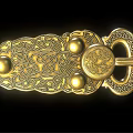 Golden Metal Buckle Featuring Intricate Patterns Circular Decorations and Ring Clasp 3d model