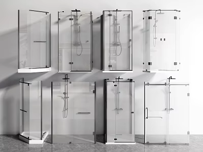 Modern Glass Shower Enclosure Designs With Various Shower Head Styles And Models 3d model