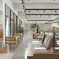 Book Art Interior with Curated Books Natural Light Tables Chairs and Green Plants