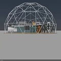 Dome Shaped Tent Interior With Wooden Tables Chairs And Modern Seating Space