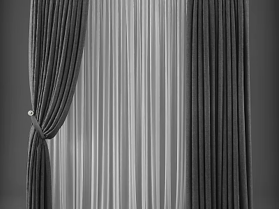 Dark Velvet Curtains With White Sheer Layer And Elegant Tieback Design 3d model