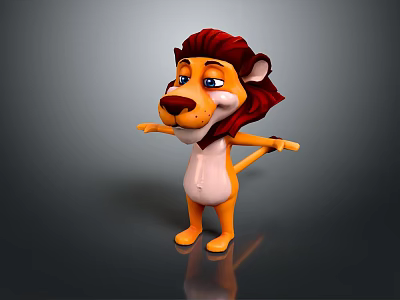 3D Cartoon Lion Character With Red Mane Standing And Open Arms Friendly Pose 3d model