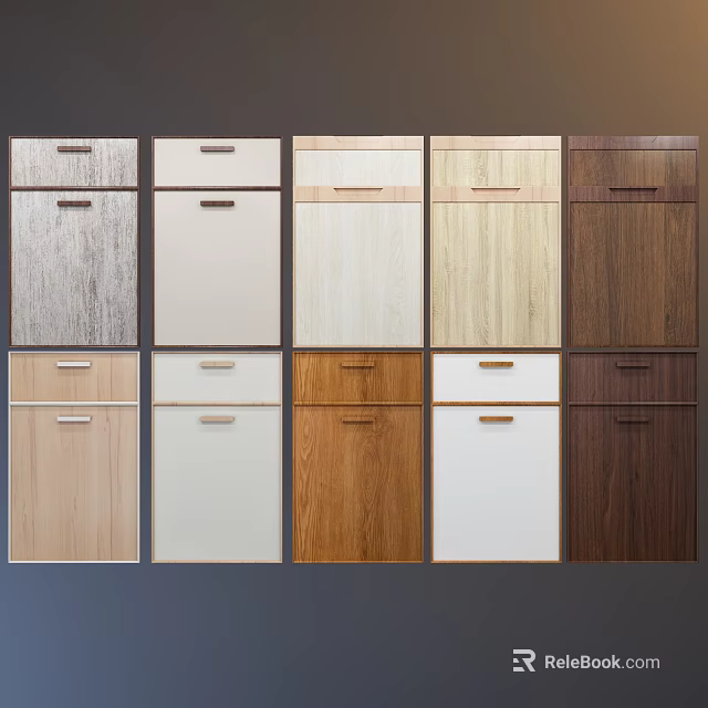 Various Kitchen Cabinet Doors With Different Wood Colors And Textures 3d model 