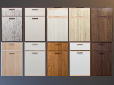 Various Kitchen Cabinet Doors With Different Wood Colors And Textures 3d model