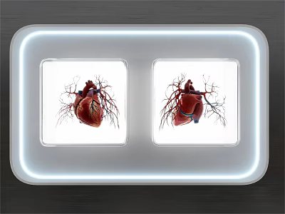 White Lighted Edge Plate Decoration Showcasing Two Square Heart Anatomy Illustrations 3d model
