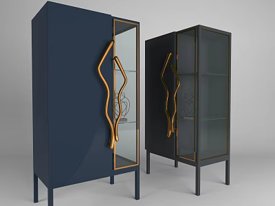 Elegant Modern Decorative Cabinets With Glass Doors Golden Handles And Metal Legs 3d model