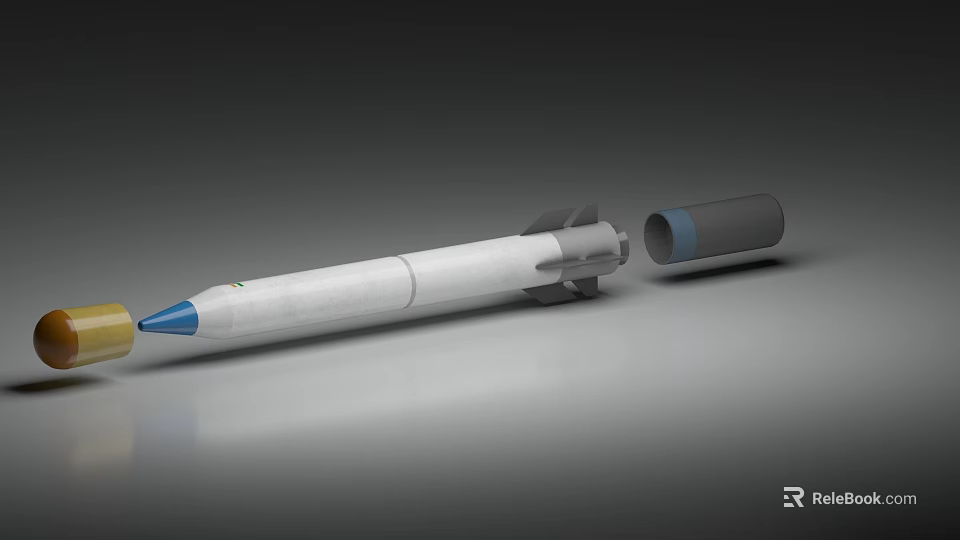 Advanced Weapon Missile With White Body Blue Nose Cone And Separated Rear Section 3d model 