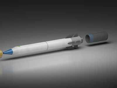 Advanced Weapon Missile With White Body Blue Nose Cone And Separated Rear Section 3d model