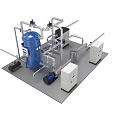 Industrial Equipment System with Blue Tank Piping Pumps and Control Cabinets