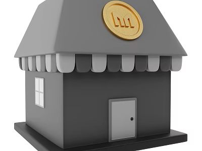 Decorative Garden Ornament With Gray Roof Golden Emblem Striped Awning Window and Door 3d model