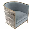 Light Blue Velvet Single Sofa With Gold Metal Frame And Wavy Pattern Backrest Design 3d model