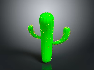 Green Cactus Plant With Yellow Spines Upright Stem And Branching Arms 3d model