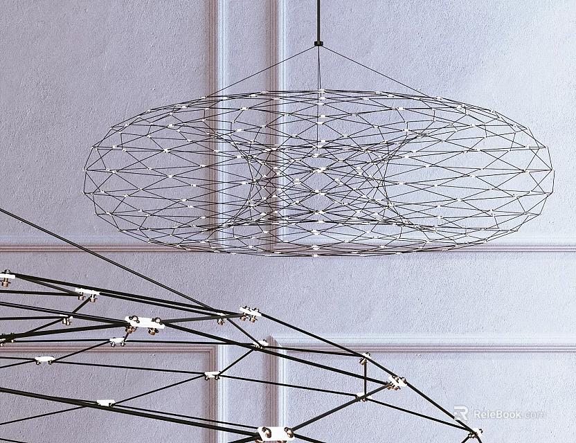 Modern Geometric Oval Shape Metal Wire Mesh Chandelier For Interior Decoration 3d model 