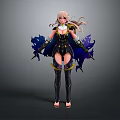 Game Movie Female Character Pink Long Hair Black Outfit Purple Yellow Accents Armor Back Decorations
