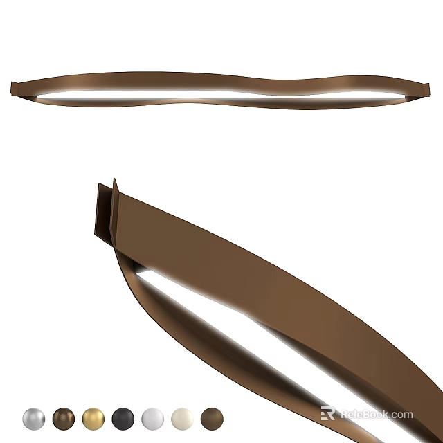 Modern Curved Brown Metal Pendant Light With Integrated Lighting And Sleek Wavy Design 3d model 