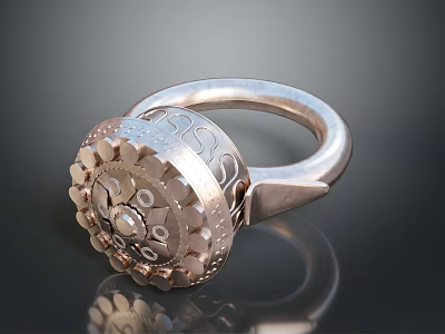 Silver Decorative Ring With Intricate Patterns And Ornate Design Details 3d model