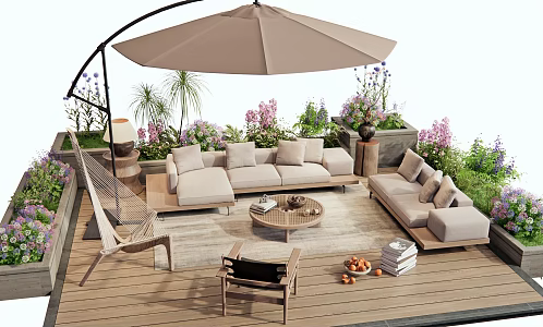 Modern outdoor sofa leisure chair recliner flowers and plants flower pool plant combination 3d model