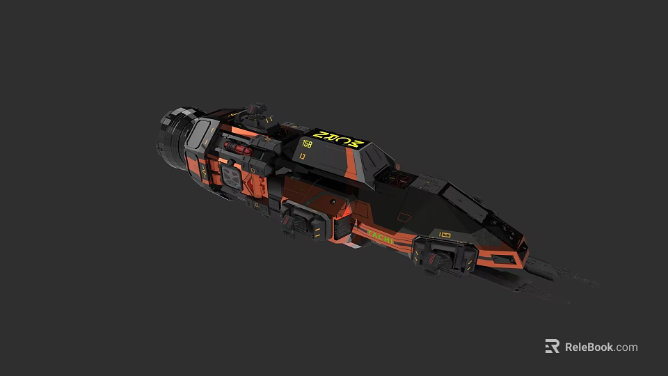 3D Rendering of Modern Warship Featuring Black and Orange Exterior Design Elements 3d model 