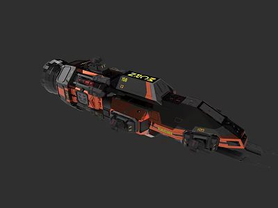 3D Rendering of Modern Warship Featuring Black and Orange Exterior Design Elements 3d model