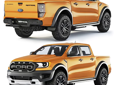 Orange Ford Ranger Pickup Truck Front And Rear Views 3d model