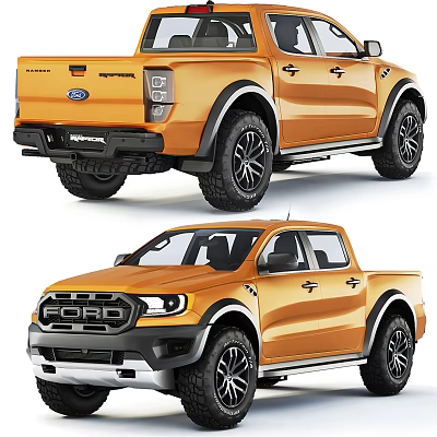Orange Ford Ranger Pickup Truck Front And Rear Views 3d model