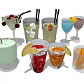 Various Refreshing Drinks in Different Glasses with Fruit Garnishes and Straws